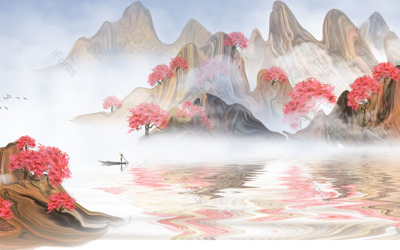 中国风秋意手绘风景山水插画背景设计,插画/手绘图,插画/手绘图库,插画/手绘图下载,插画/手绘